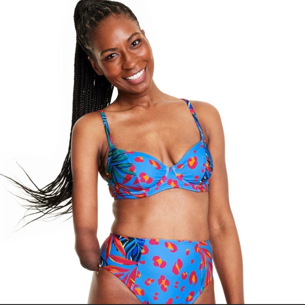 Tabitha brown for target  2 piece tropical print blue and fuchsia bikini Set NWT - Picture 7 of 9